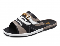 Men Sandals SKF-38 Grey&Black Nappa-White Pebble grain Microfiber Leather